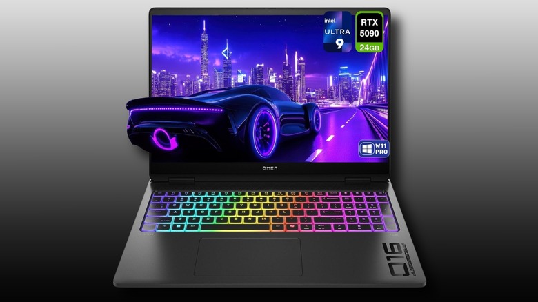 HP OMEN MAX Gaming Laptop on a black to white gradient background