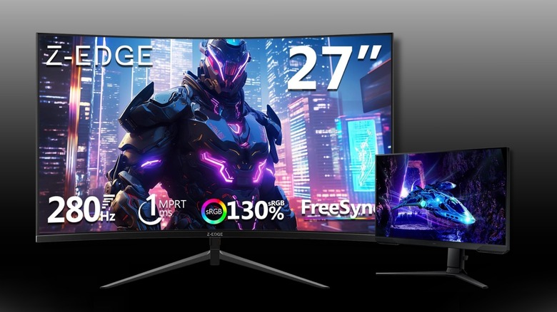 Z-Edge 27 inch Curved Gaming Monitor and  Samsung 24-Inch Odyssey G3 (G30D) on a black to white gradient background.