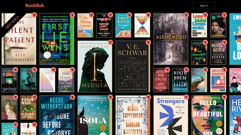 BookBub screenshot showing home screen with dark theme