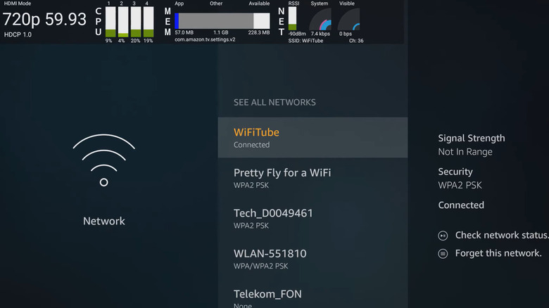 System X-Ray on Amazon Fire TV Stick showing different parameteres