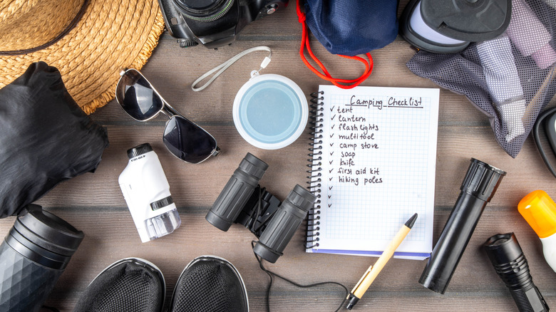 A camping kit and checklist.