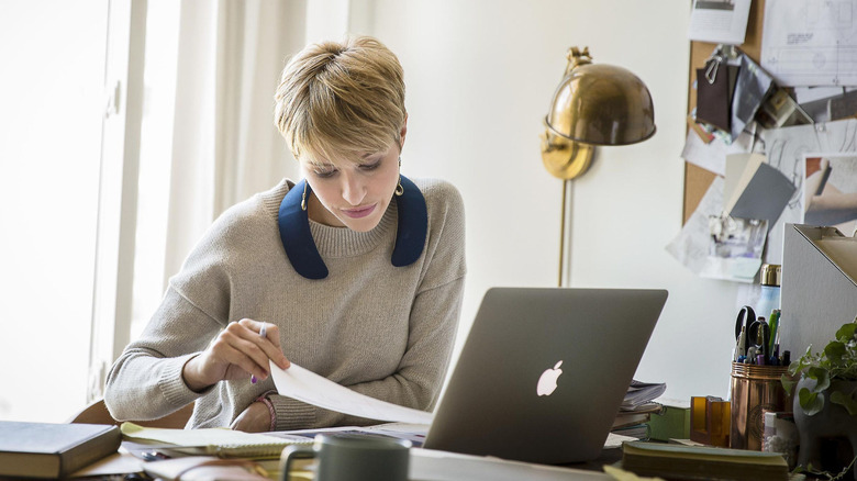 Wearing the Bose SoundWear Companion while working at a desk