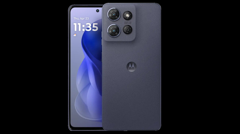 Moto G Power 2025 shown from the front and back on a black background.