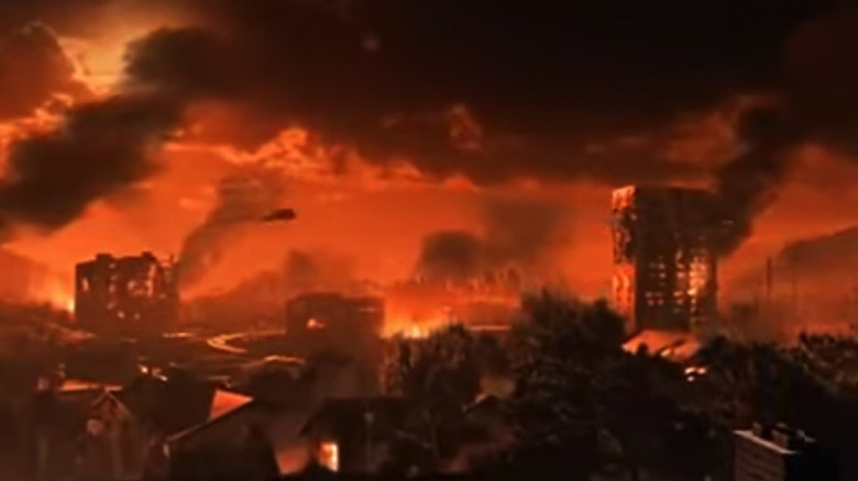 Earth burning as aliens invade