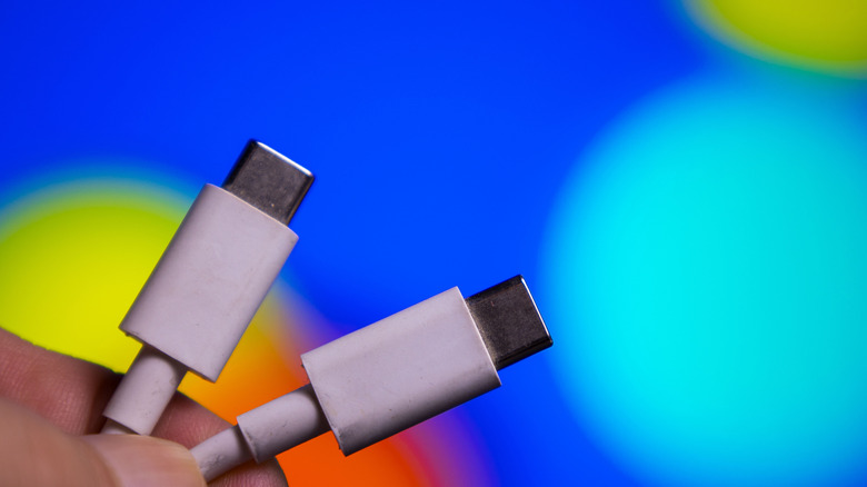 a person holding two ends of a USB-C cable