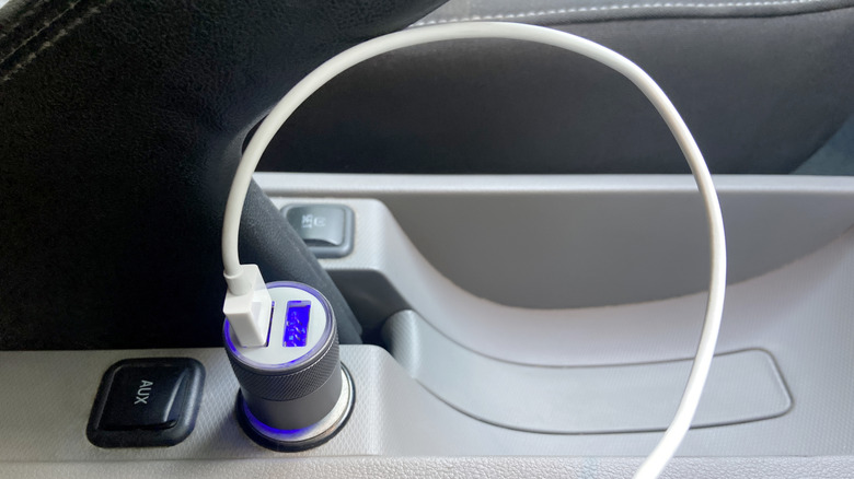 Car with usb cable plugged in
