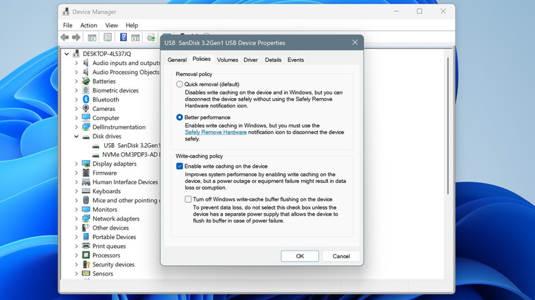 better performance setting for flash drive in Device Manager on Windows 11