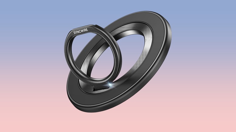The Syncwire Magnetic Phone Ring against a gradient background
