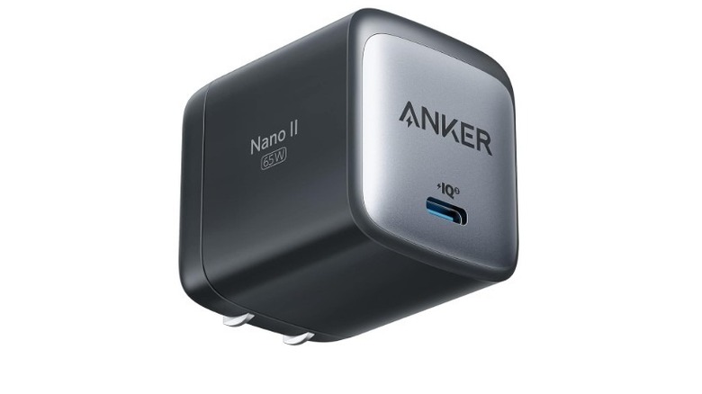 Anker Nano 65W GaN II wall charger with a USB-C charging port on the front.