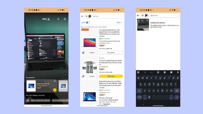 Smartphone screens showing Amazon Lens feature
