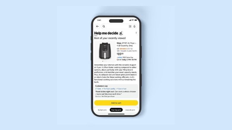 Amazon Help Me Decide feature in action