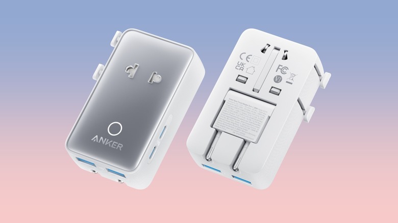 Two Anker Nano Travel Adapter showing its two sides against a gradient background
