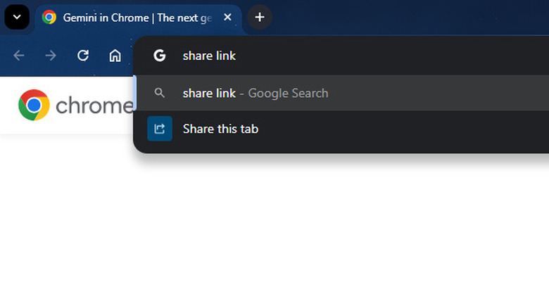 Address bar in Chrome showing Share this tab Chrome Action