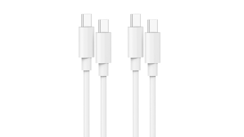 Two white USB-C to USB-C cables on a white background