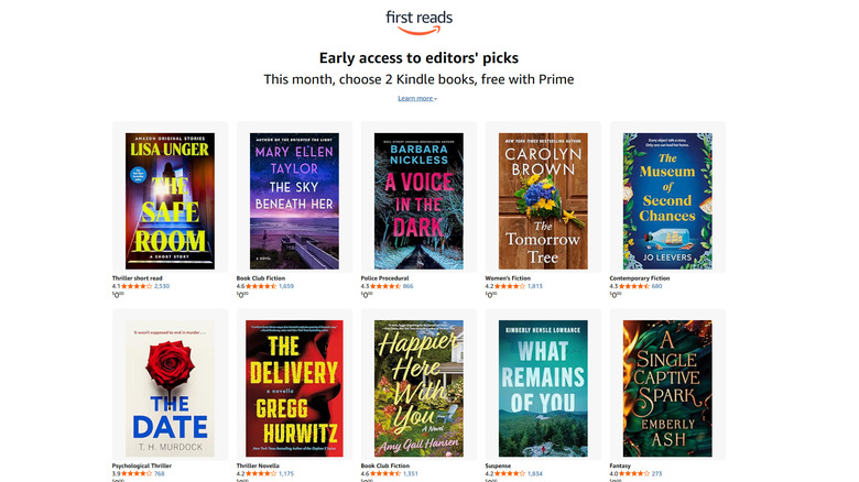 Screenshot of First Reads webpage showing ebook selection across 10 titles