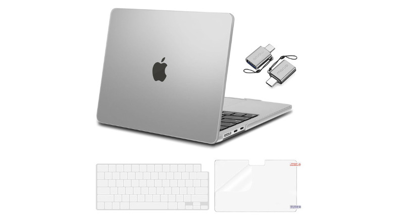 a macbook air with the transparent MOSISO Protective Case and Keyboard Cover
