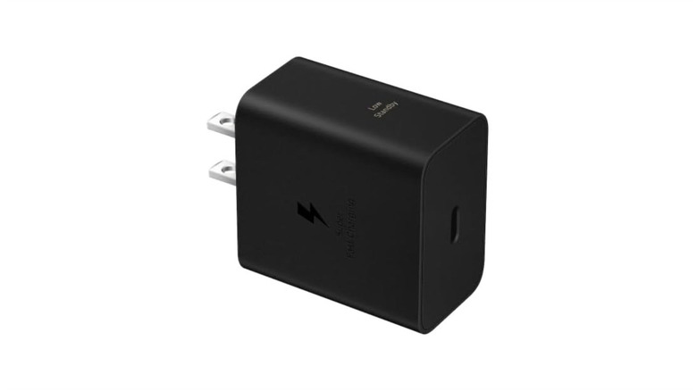 The Samsung 60W power adapter against a white background