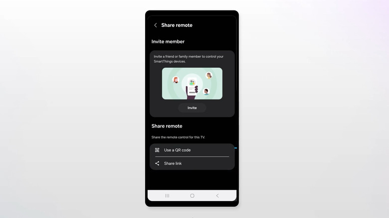 Phone showing Share remote options for Samsung TV