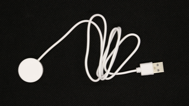 A USB magnetic charger for a smartwatch.