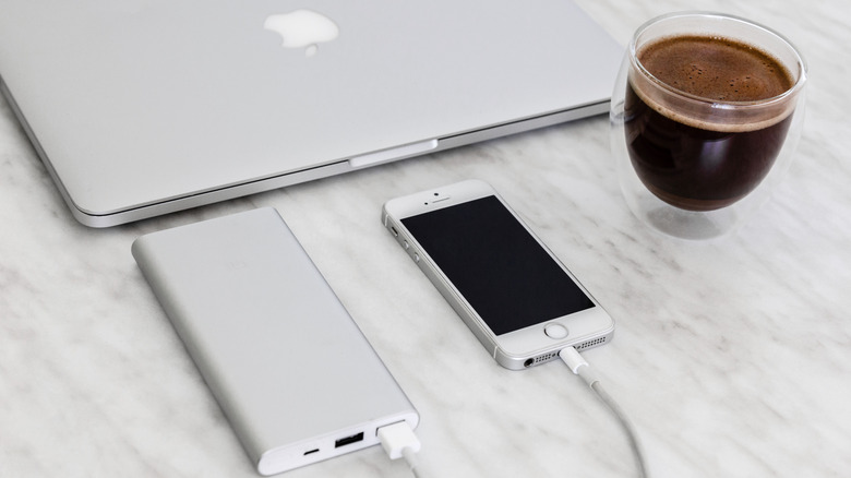 Power bank on white background