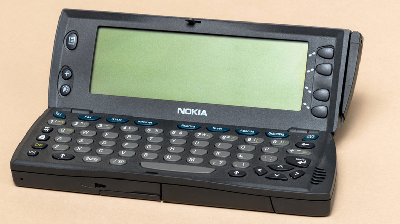 Nokia 9110 Communicator open and showing the horizontal keyboard