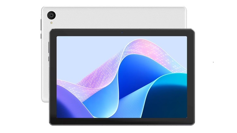 The front and back of the Aeezo 10.1-inch Android tablet on a white background.