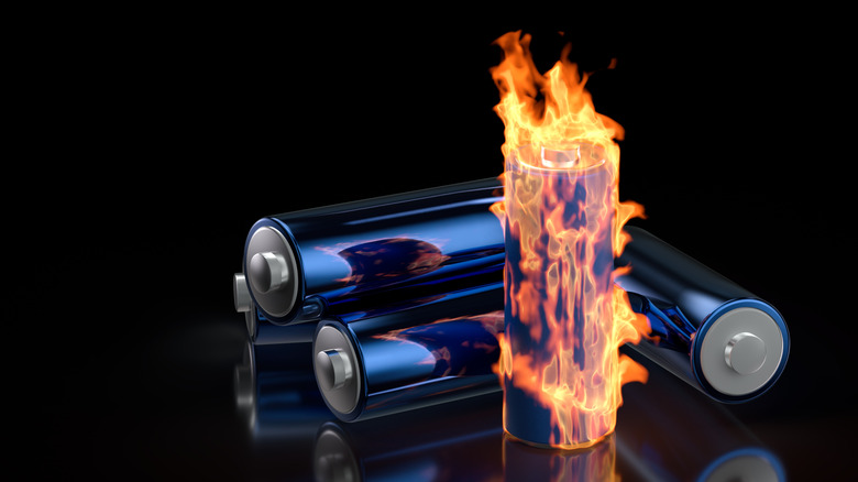 Artistic rendition of a battery on fire