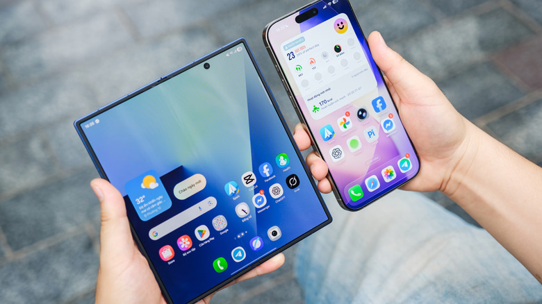 The Galaxy Z Fold 7 next to the iPhone.