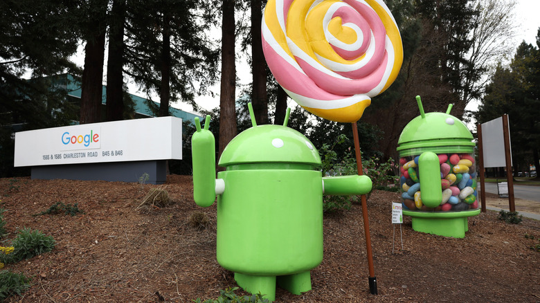 Android robot figures at Google HQ in 2023.