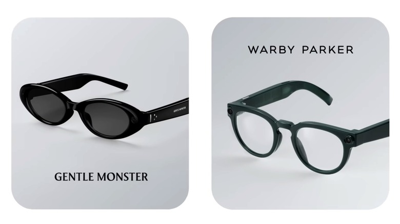 Google audio glasses designs from Gentle Monster and Warby Parker.