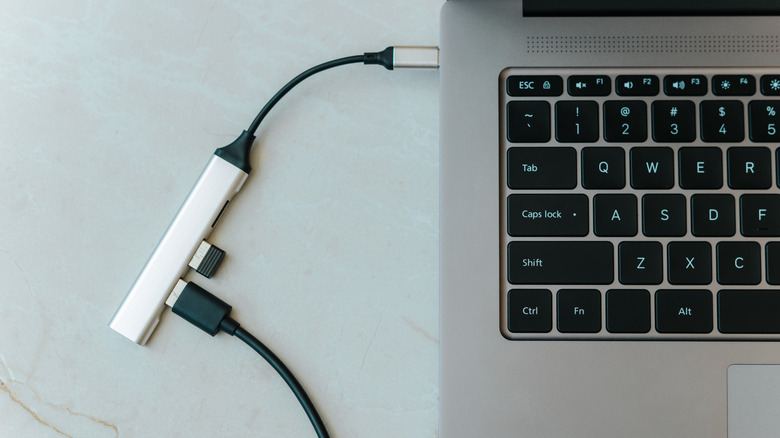 USB hub plugged into a laptop