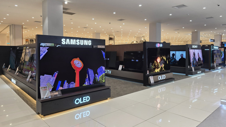OLED TVs on display at a store
