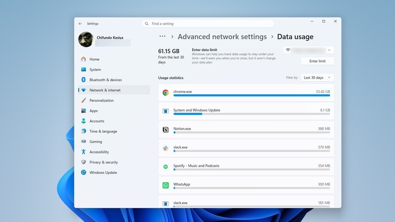 Checking data usage on Windows 11