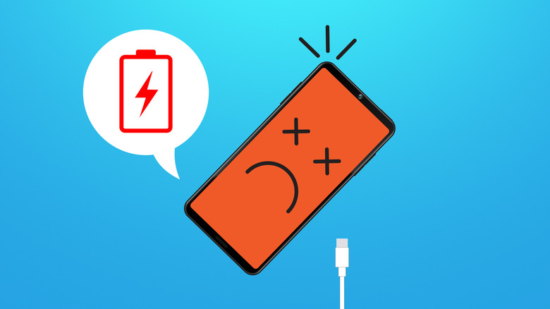 A graphic of a phone with no battery