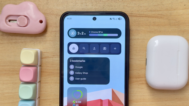 Android phone showing widgets on the home screen