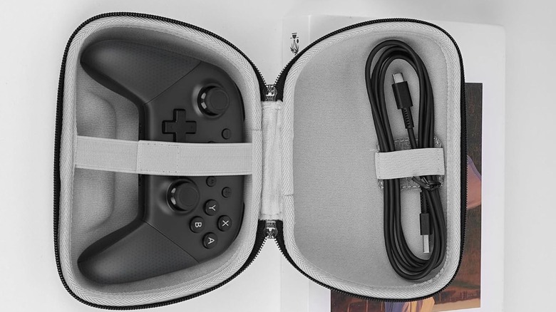 opened case for game controller and charging cord