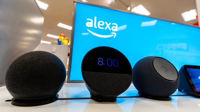 Amazon Alexa Clocks Sleakers Devices on Display at Target Electronics Department