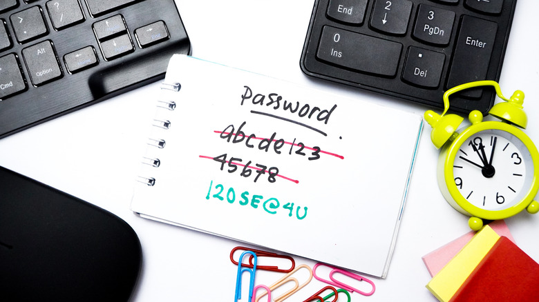 Notebook with passwords written on it