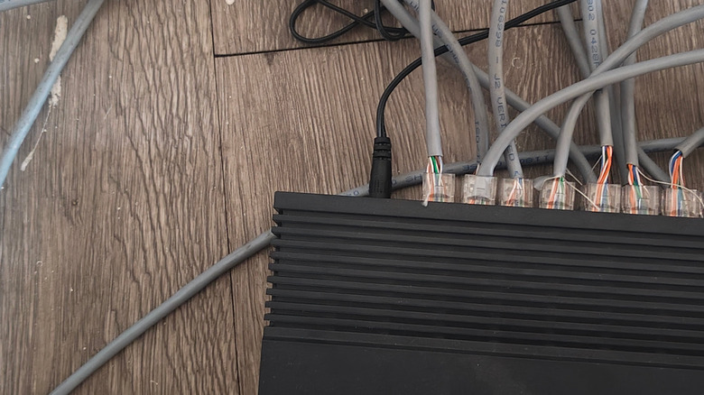 Ethernet cables connected to a switcher