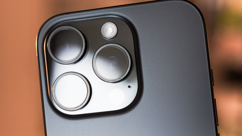Close-up of the lenses of an iPhone camera system