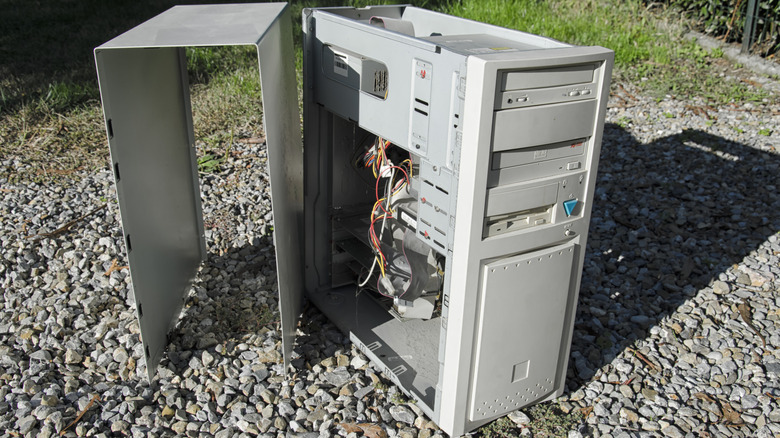 Old PC tower with cover removed