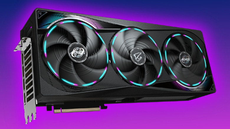 AORUS GeForce RTX™ 5080 MASTER 16G on a purple background