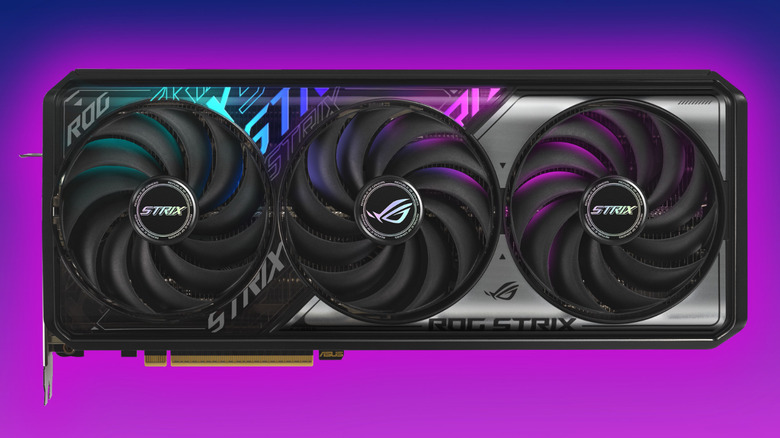 ROG Strix GeForce RTX™ 5070 Ti 16GB GDDR7 on a purple gradient background