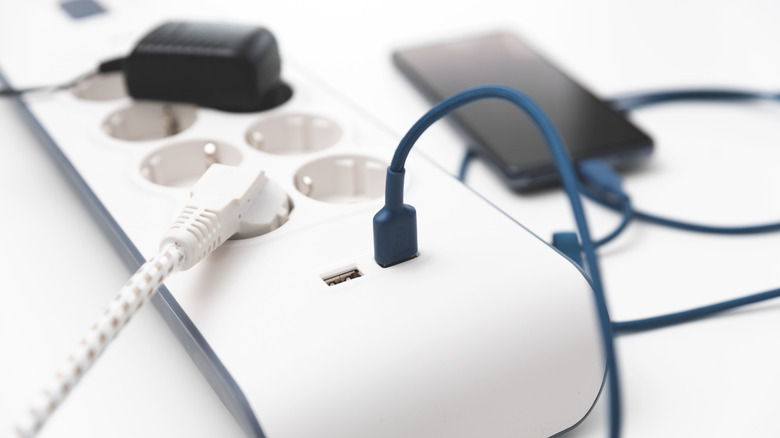 Multiple devices connected to a power strip