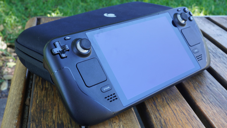 Steam Deck with case on outdoor table