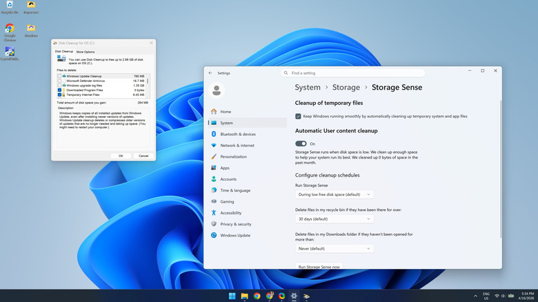 Running Disk Cleanup and configuring Storage Sense on Windows 11
