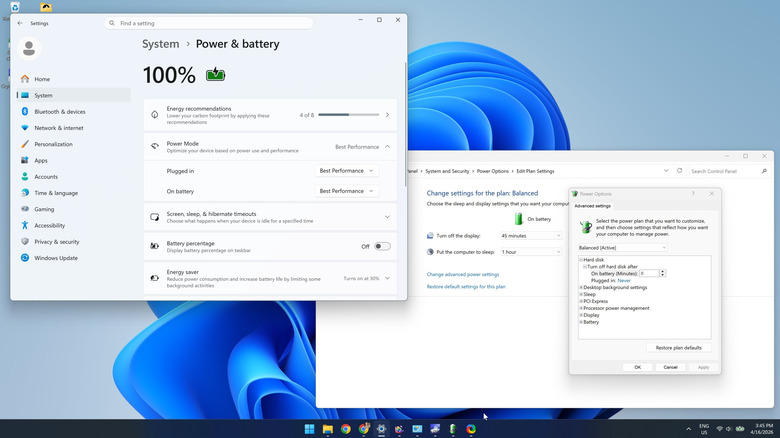 Editing power & battery settings and advanced powerer settings in Windows 11