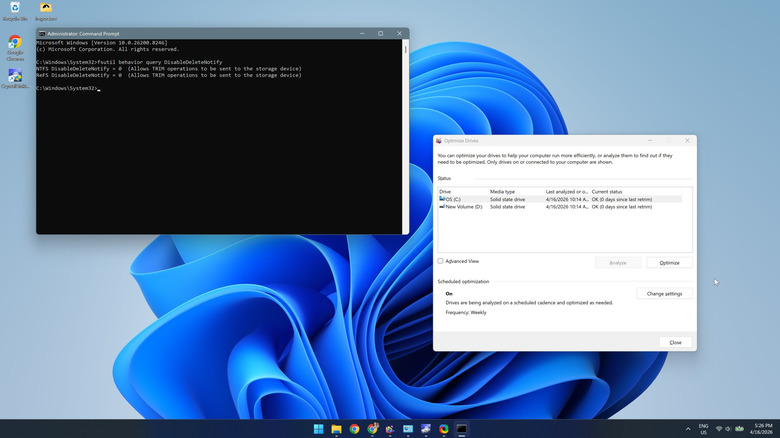 Enabling TRIM via command prompt and optimizing SSD on Windows 11