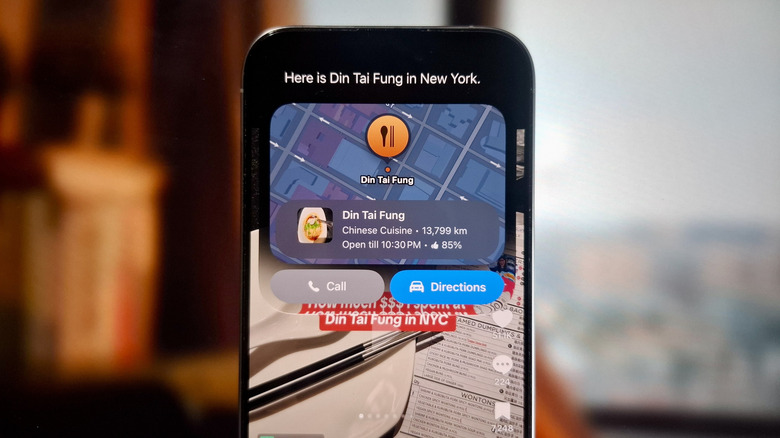 iPhone showing video of Din Tai Fun in NYC with Siri AI finding it in Maps