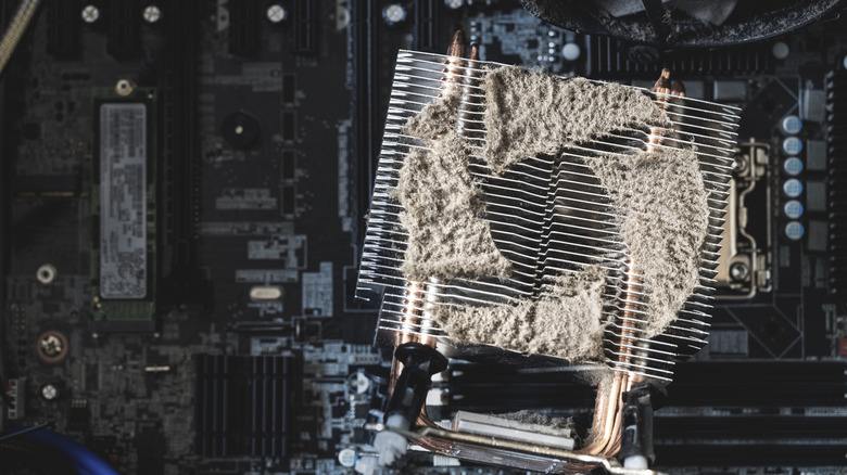Closeup of a dusty PC cooling system